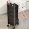 Rotating Kitchen Storage Shelf 5 Tier, Metal Fruit Vegetable Storage Basket Multi-Layer Vegetable Rack Storage Trolley on Wheels, Floor-Standing Baske