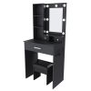 Vanity Table with Mirror & Adjustable LED Lights, Power Outlet, Hairdryer Holder & Stool â€“ Compact Dressing Desk for Small Bedrooms