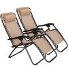 Set of 2 Zero Gravity Lounge Chairs, Outdoor Patio Folding Recliners for Pool Beach with Pillow and Cup Holder