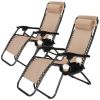 Set of 2 Zero Gravity Lounge Chairs, Outdoor Patio Folding Recliners for Pool Beach with Pillow and Cup Holder