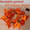 Fall Wall Decor Macrame Wall Hanging Shelf with Fall Lighted Garland, Fall Leaves Garland Lights Boho Floating Shelves for Bedroom Living Room Boho Wa