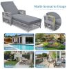 Outdoor Long Reclining Chaise, Wicker Lounge with Armrests, Patio Adjustable Recliner with Soft Removable Cushions, All Weather Rattan Pool Lounge for
