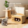 Indoor cat scratching board house, sturdy frame 2-in-1 cat furniture, resting bed and scratching post, large cardboard cat hiding place with teasing t