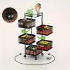 Rotating Kitchen Storage Shelf 5 Tier, Metal Fruit Vegetable Storage Basket Multi-Layer Vegetable Rack Storage Trolley on Wheels, Floor-Standing Baske