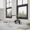 2-Handle 2 Holes Deck Mount Modern Kitchen Faucet With 360 Â° Swivel Spout In Matte Black