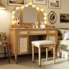 44.37 " Makeup Vanity Desk with 13 Hollywood Bulbs and 3 Lighting Modes, Dressing Table with Tri-Fold Mirror Large Vanity Table with 5 Drawers and She