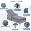 Outdoor Long Reclining Chaise, Wicker Lounge with Armrests, Patio Adjustable Recliner with Soft Removable Cushions, All Weather Rattan Pool Lounge for