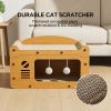 Indoor cat scratching board house, sturdy frame 2-in-1 cat furniture, resting bed and scratching post, large cardboard cat hiding place with teasing t